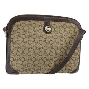 Authentic CELINE C Sulky Shoulder Bag Canvas Beige Gold